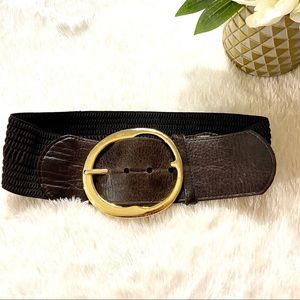 Bebe Solid Brown Faux Leather Smocked Stretch Belt